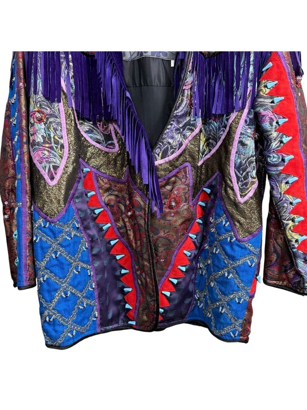Vintage Judith Roberts Mexico Patchwork Fringe Jacket Beaded Western L/XL - Picture 8 of 16